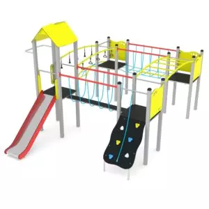 Speeltoren vierdubbel met apenbruggen en glijbaan