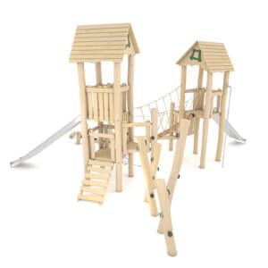 Robinia speeltoren dubbel met hangbrug