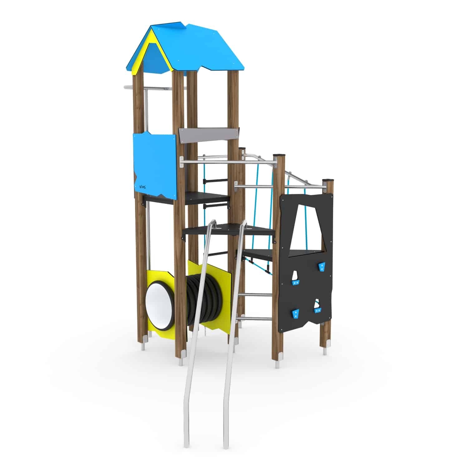Speeltoren hoog met klimrek en tunnel