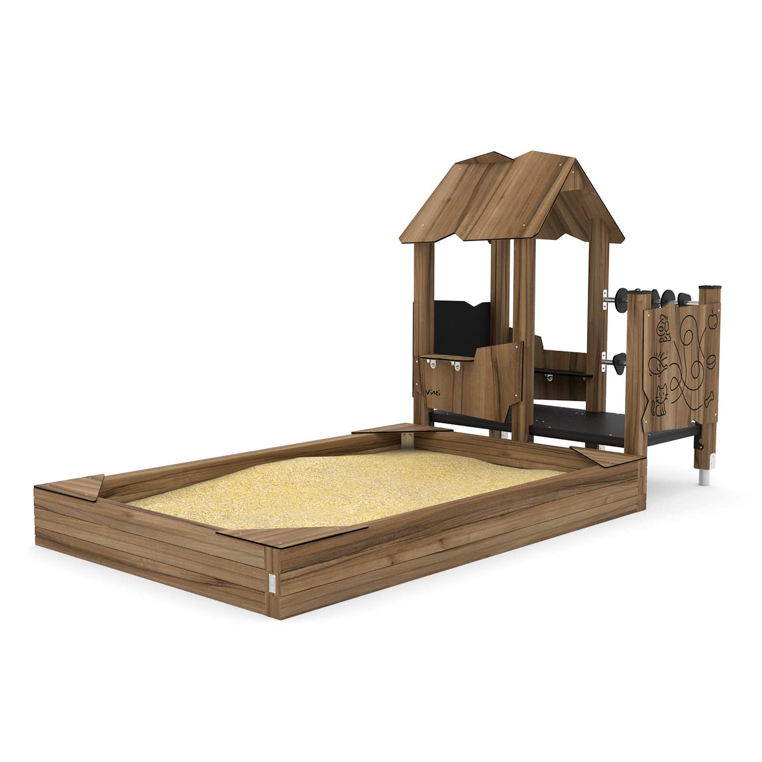 Zandbak hout met speelhuis