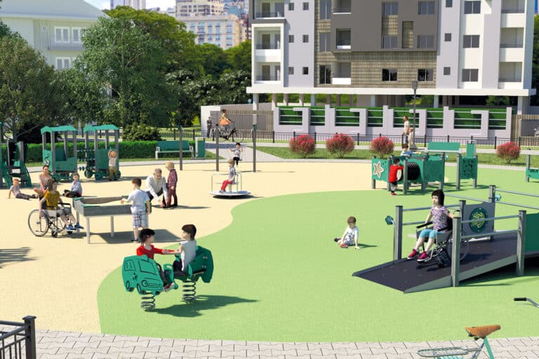 Recycled ontwerp met inclusieve speeltoestellen