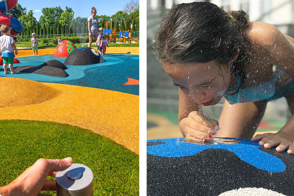Project met waterfonteinen en drukknop