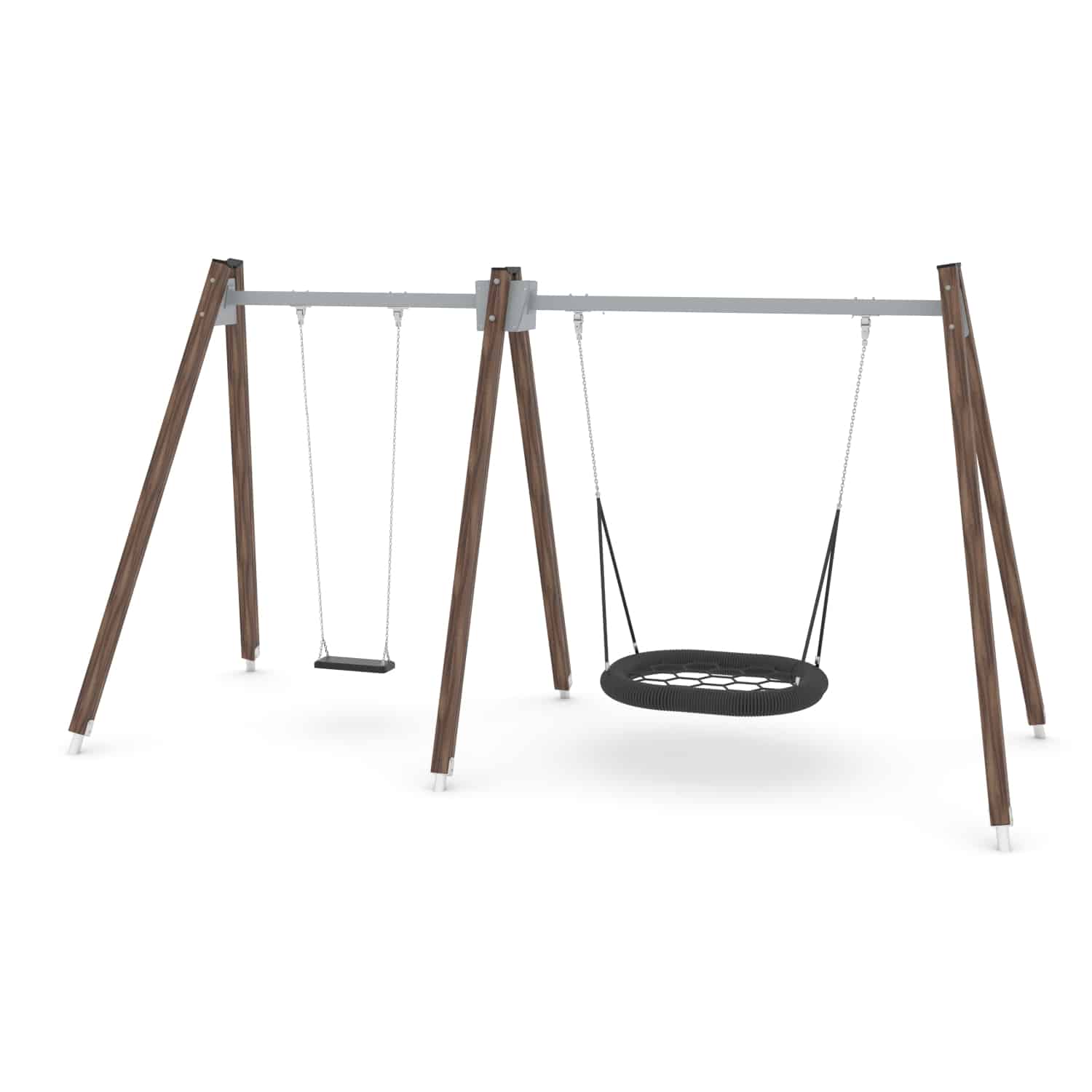 Schommel hout dubbel 1 zit en vogelnest H 250 cm