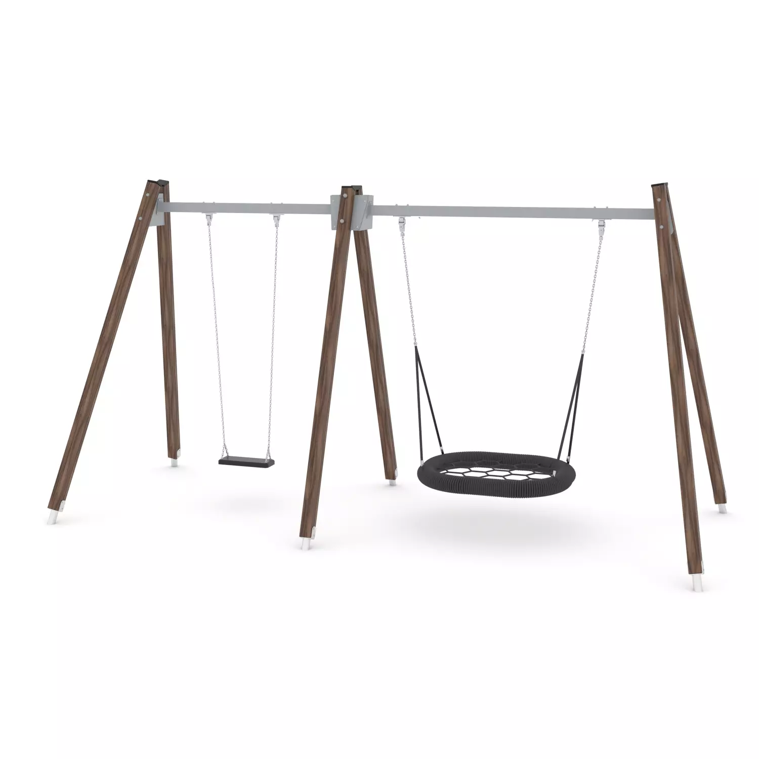 Schommel hout dubbel 1 zit en vogelnest H 250 cm