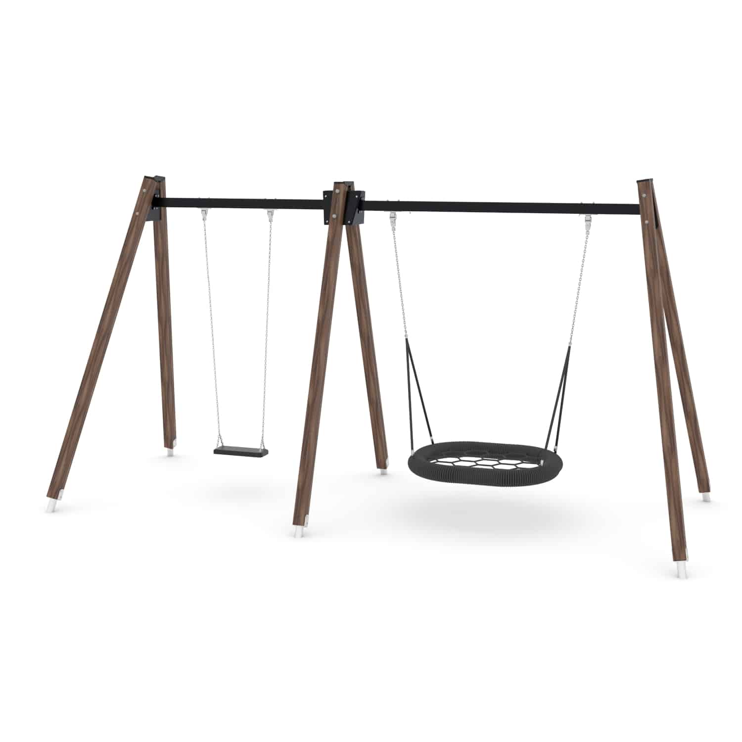 Schommel hout dubbel 1 zit en vogelnest H 250 cm