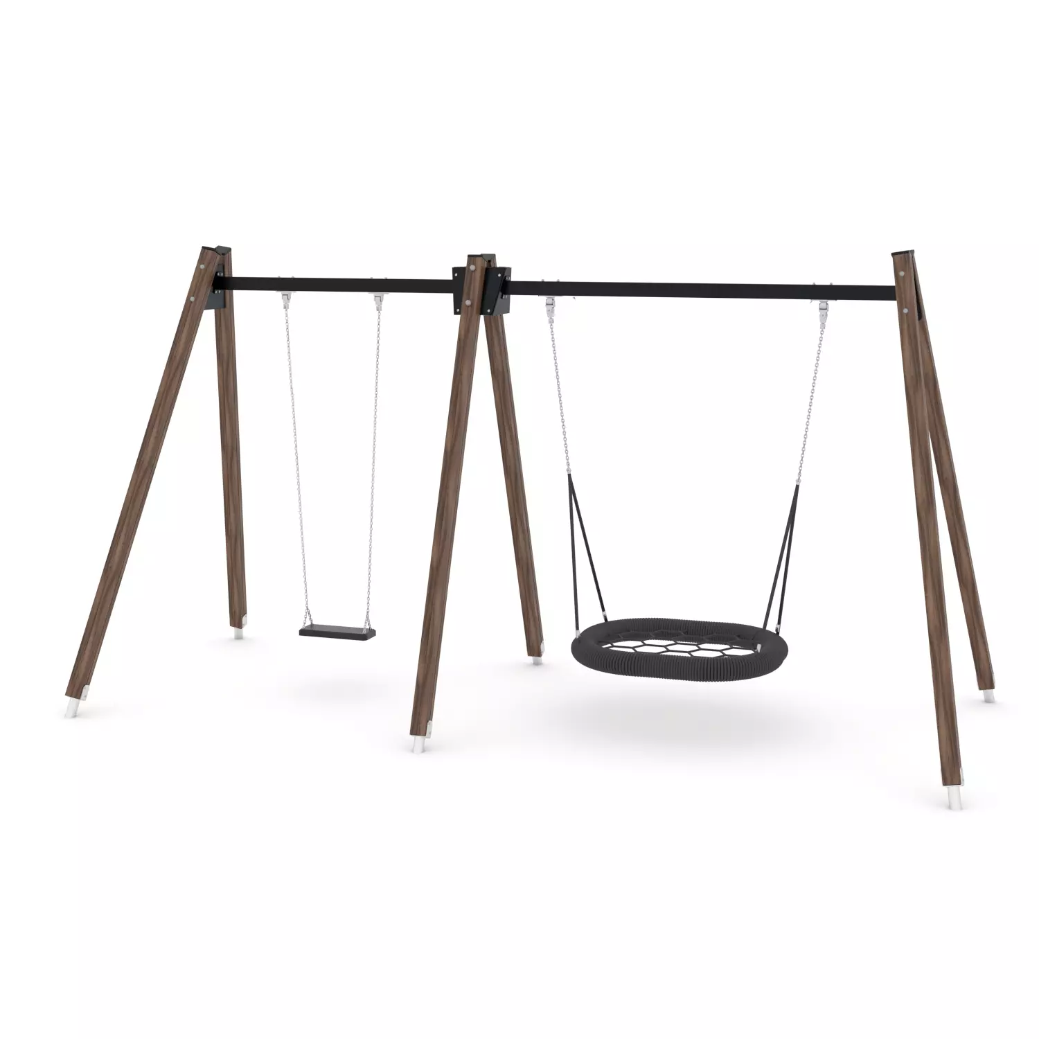 Schommel hout dubbel 1 zit en vogelnest H 250 cm