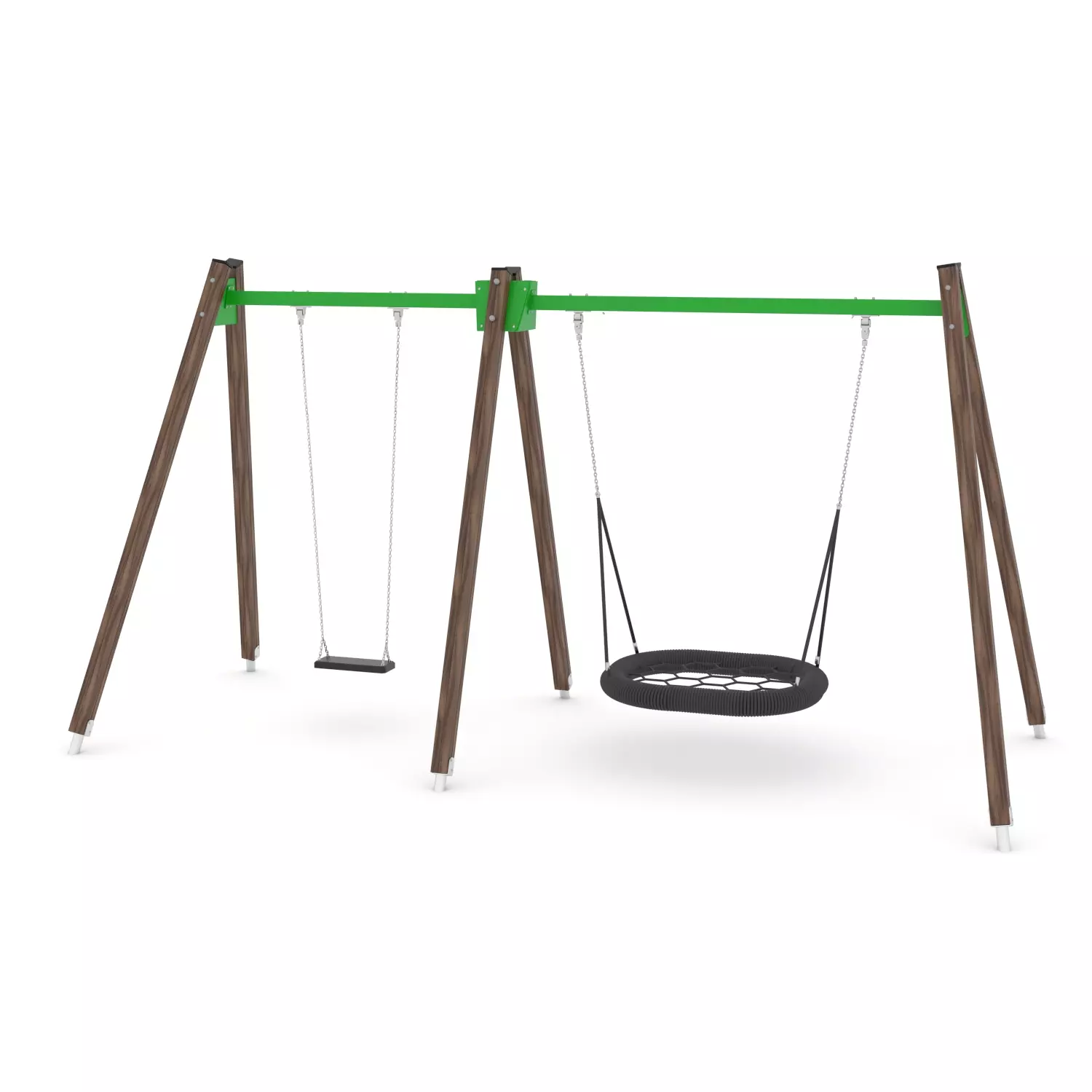 Schommel hout dubbel 1 zit en vogelnest H 250 cm