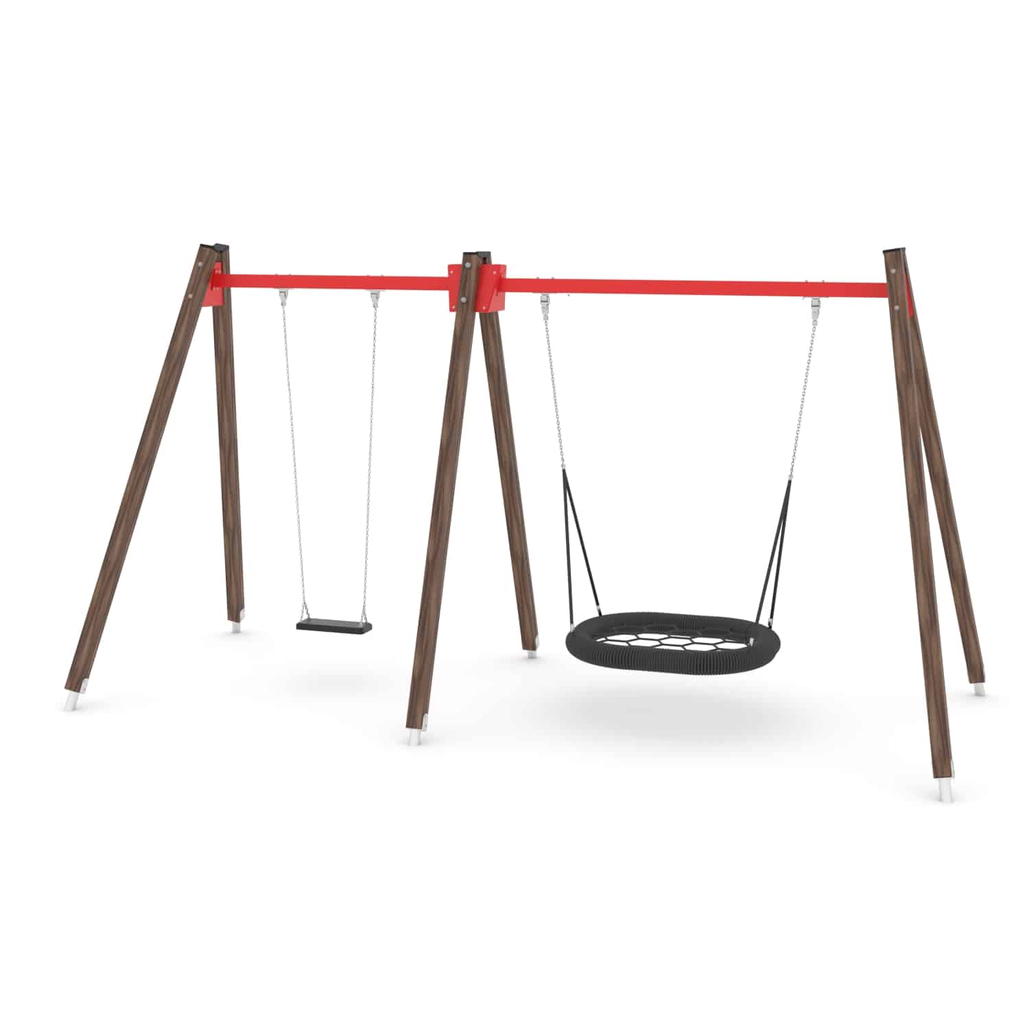 Schommel hout dubbel 1 zit en vogelnest H 250 cm