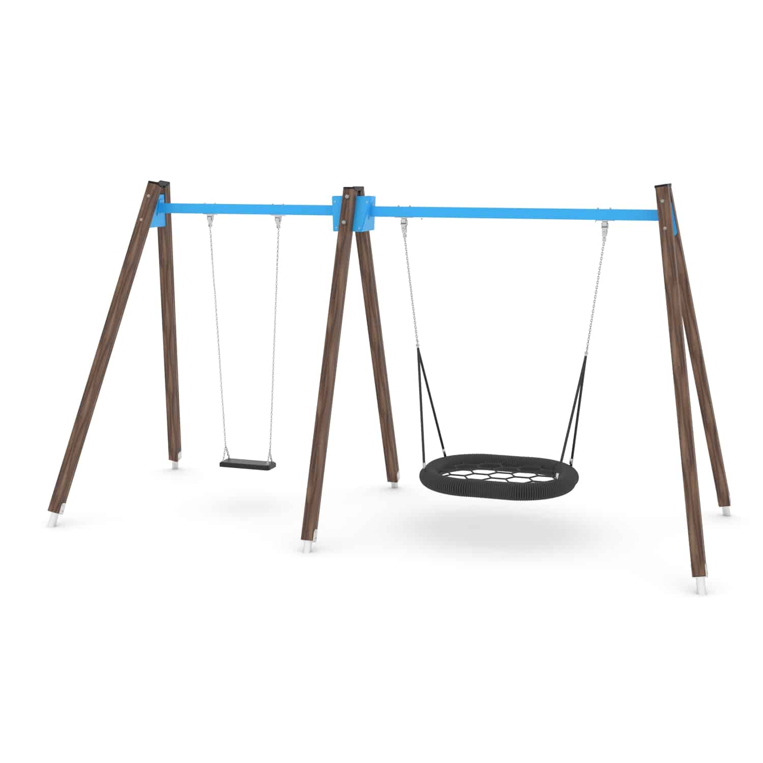 Schommel hout dubbel 1 zit en vogelnest H 250 cm