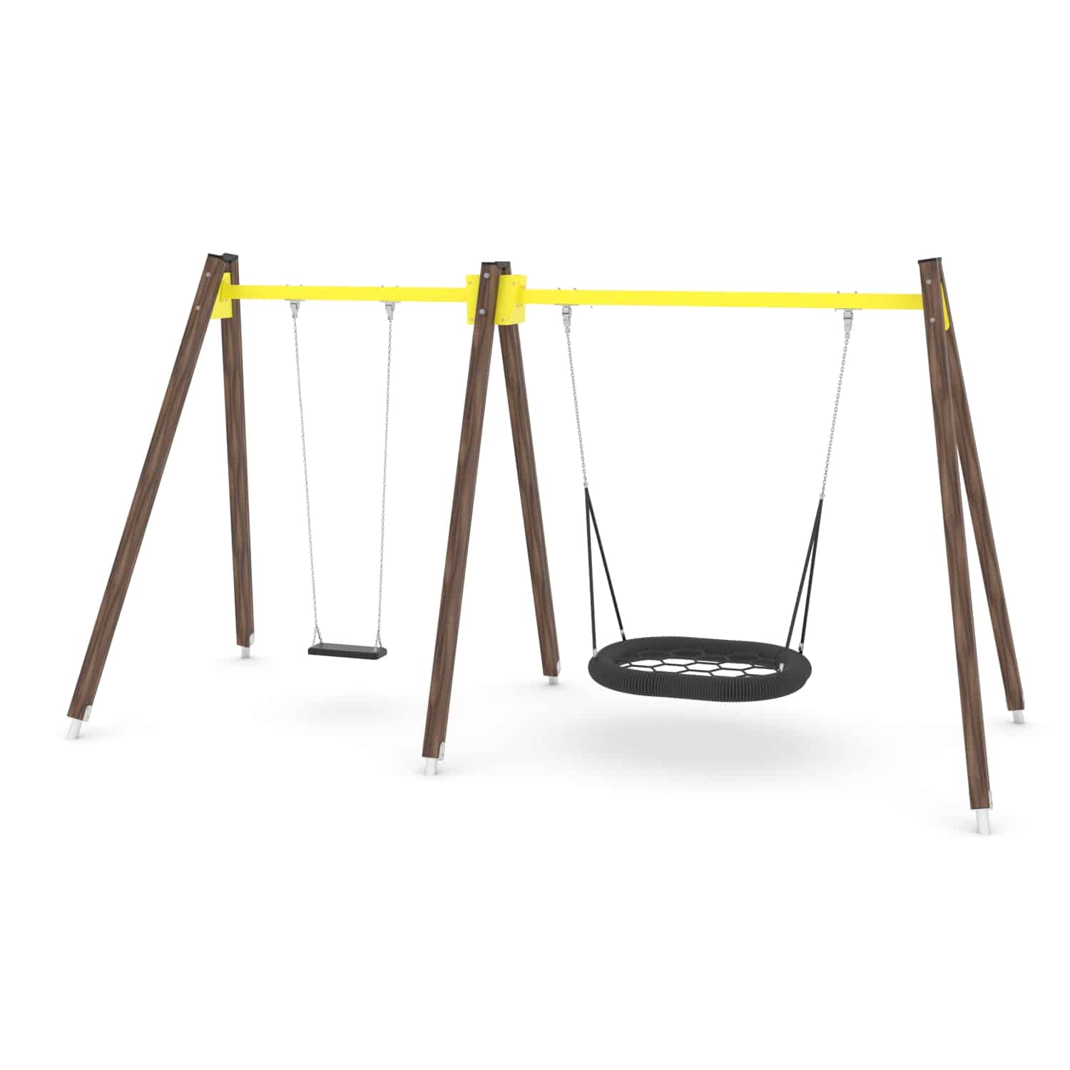 Schommel hout dubbel 1 zit en vogelnest H 250 cm