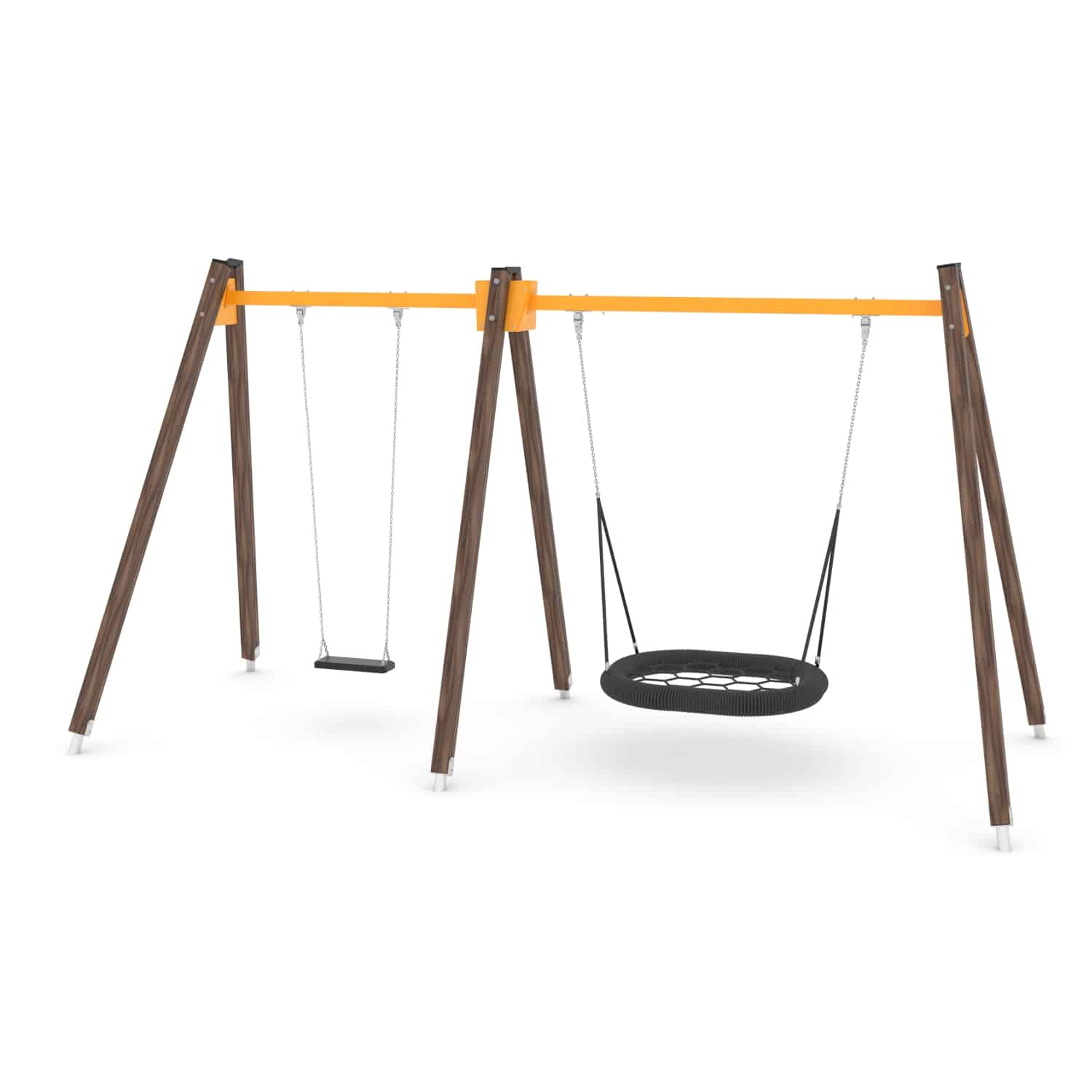 Schommel hout dubbel 1 zit en vogelnest H 250 cm