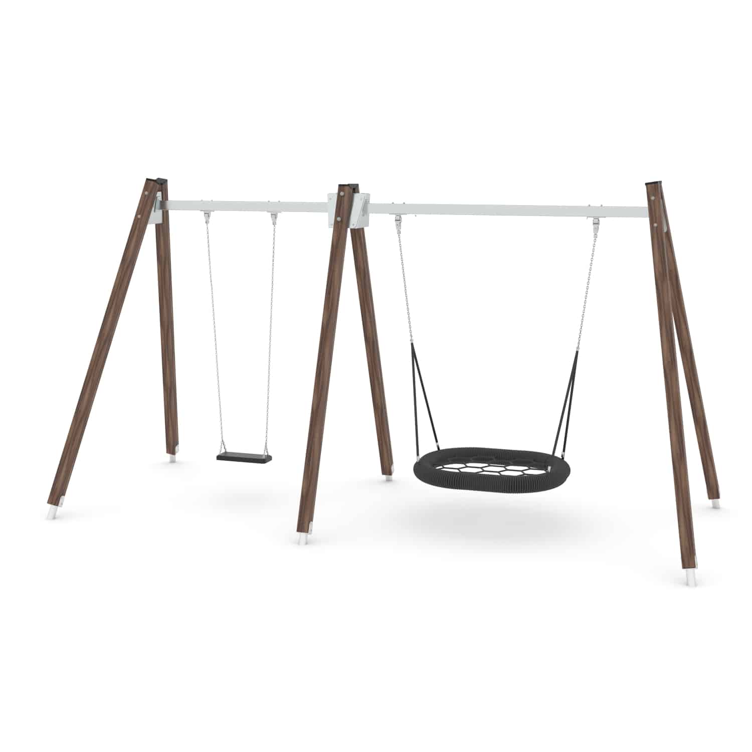 Schommel hout dubbel 1 zit en vogelnest H 250 cm