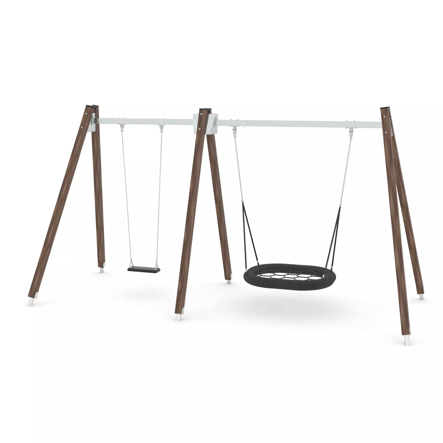 Schommel hout dubbel 1 zit en vogelnest H 250 cm