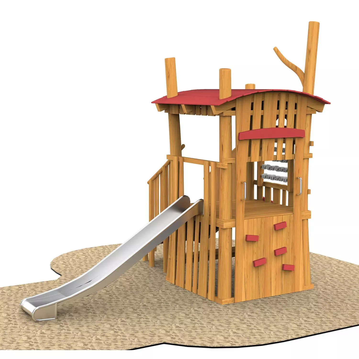 Robinia boomhut met glijbaan