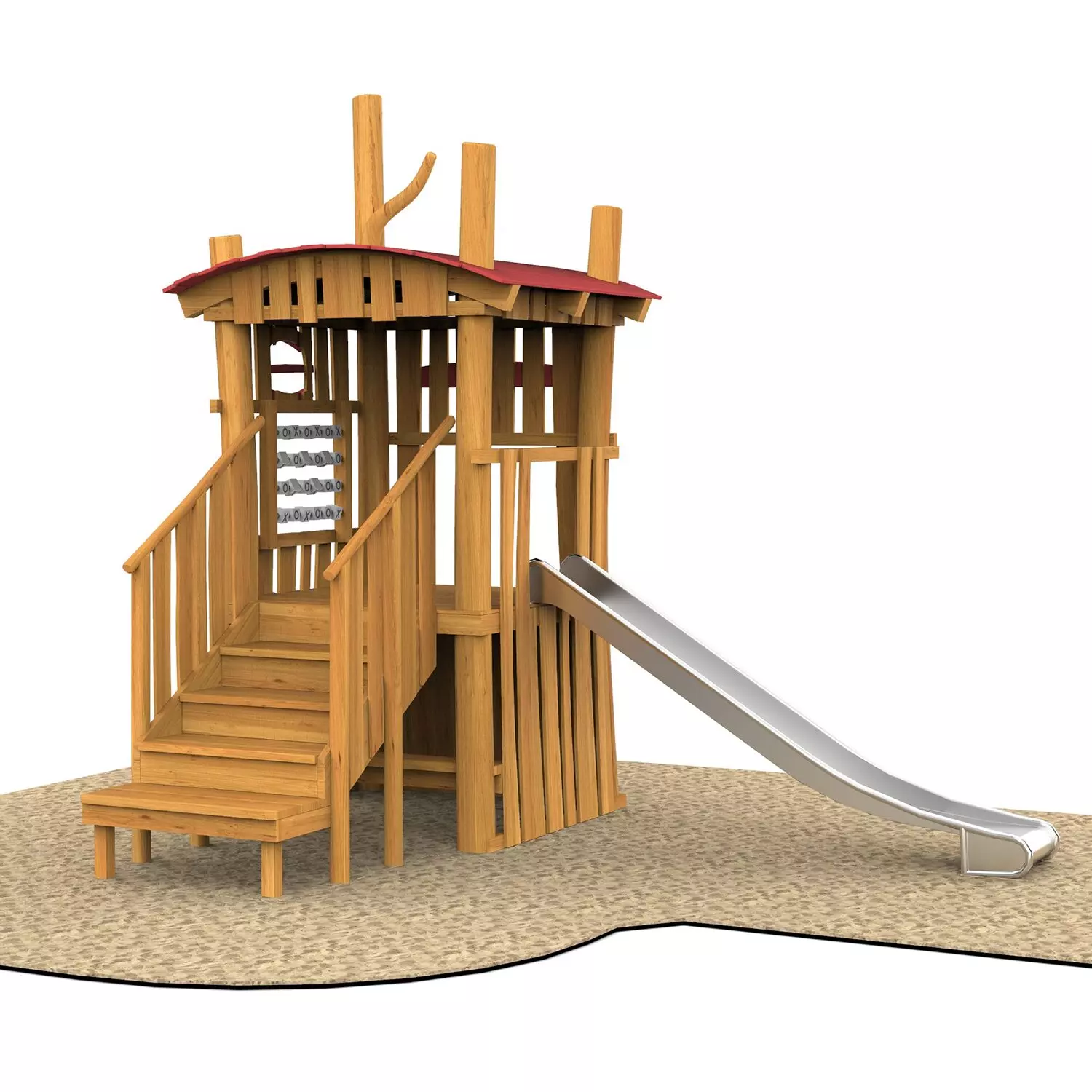 Robinia boomhut met glijbaan