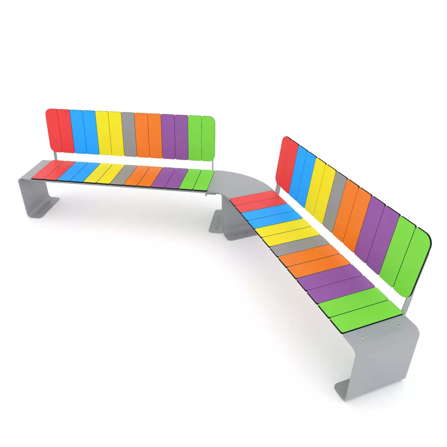 Parkbank regenboog met leuning dubbel