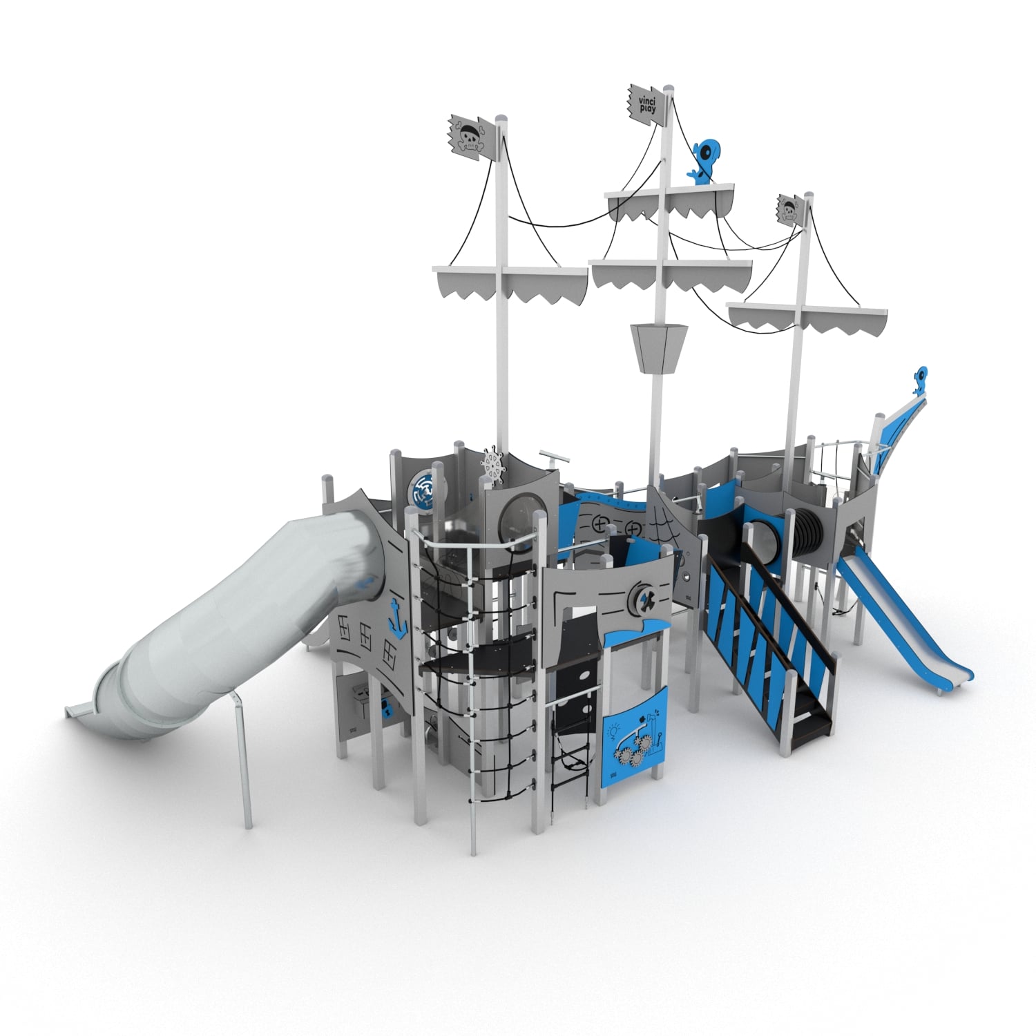 Speelboot metaal XL met RVS buisglijbaan