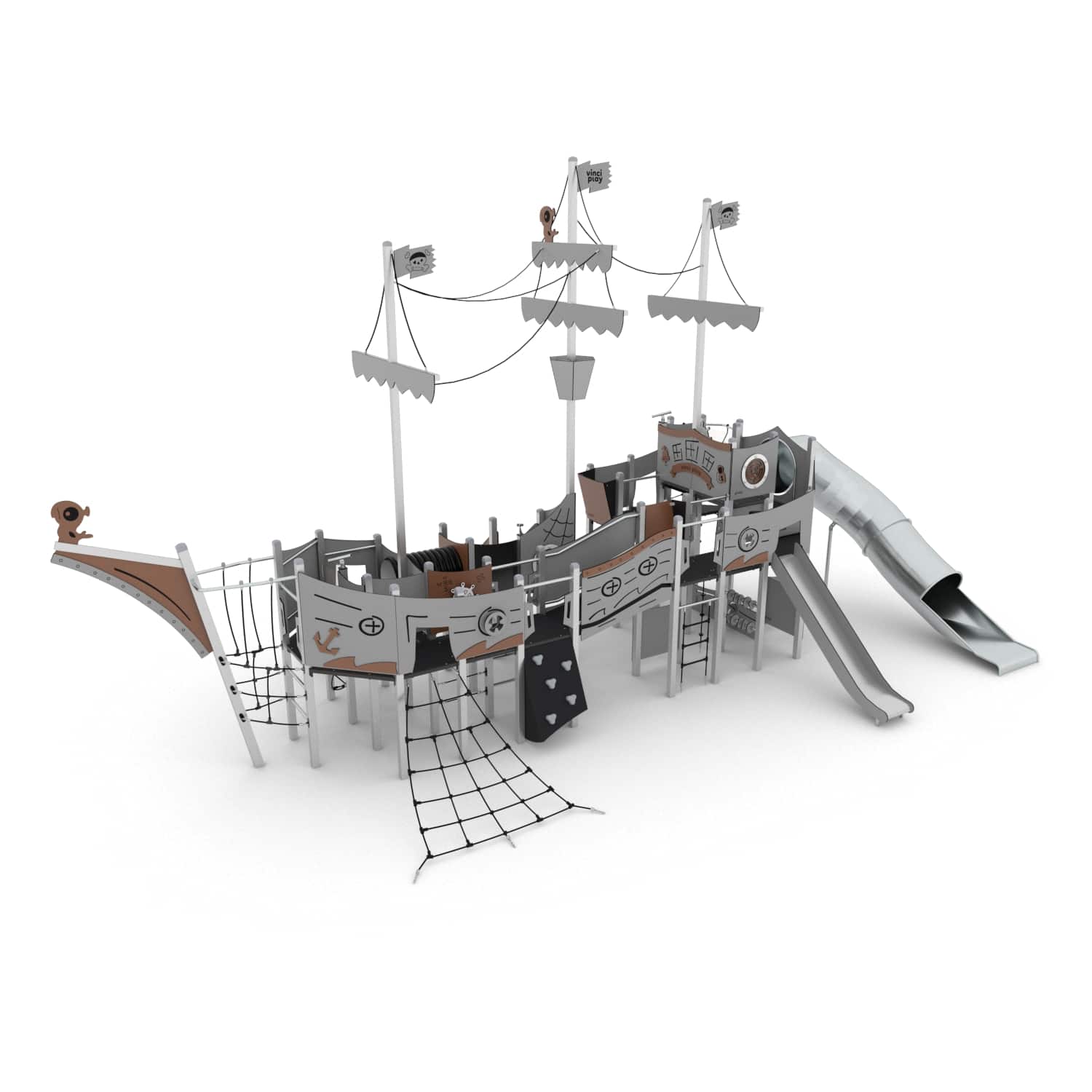 Speelboot metaal XL met RVS buisglijbaan