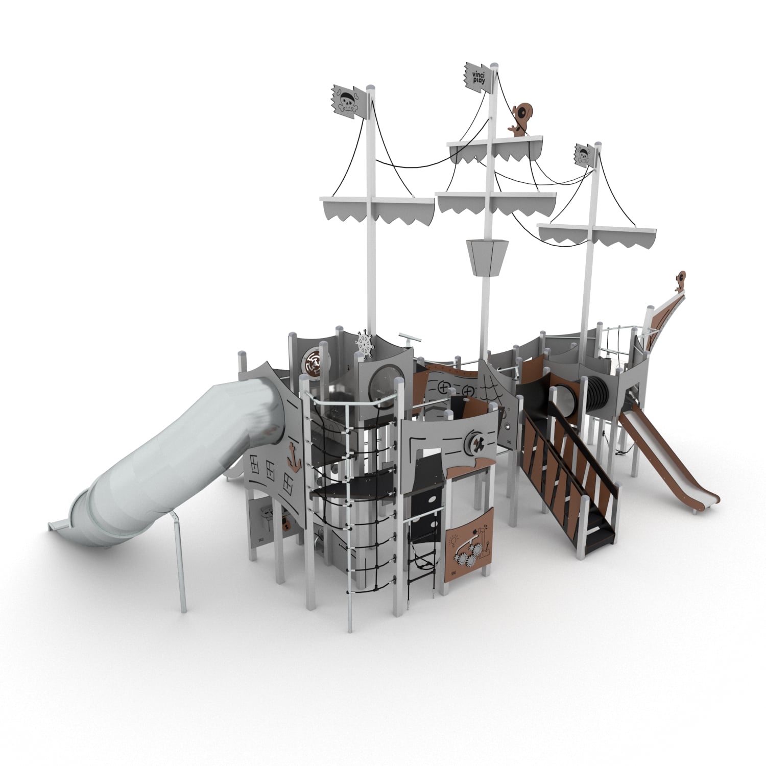 Speelboot metaal XL met RVS buisglijbaan