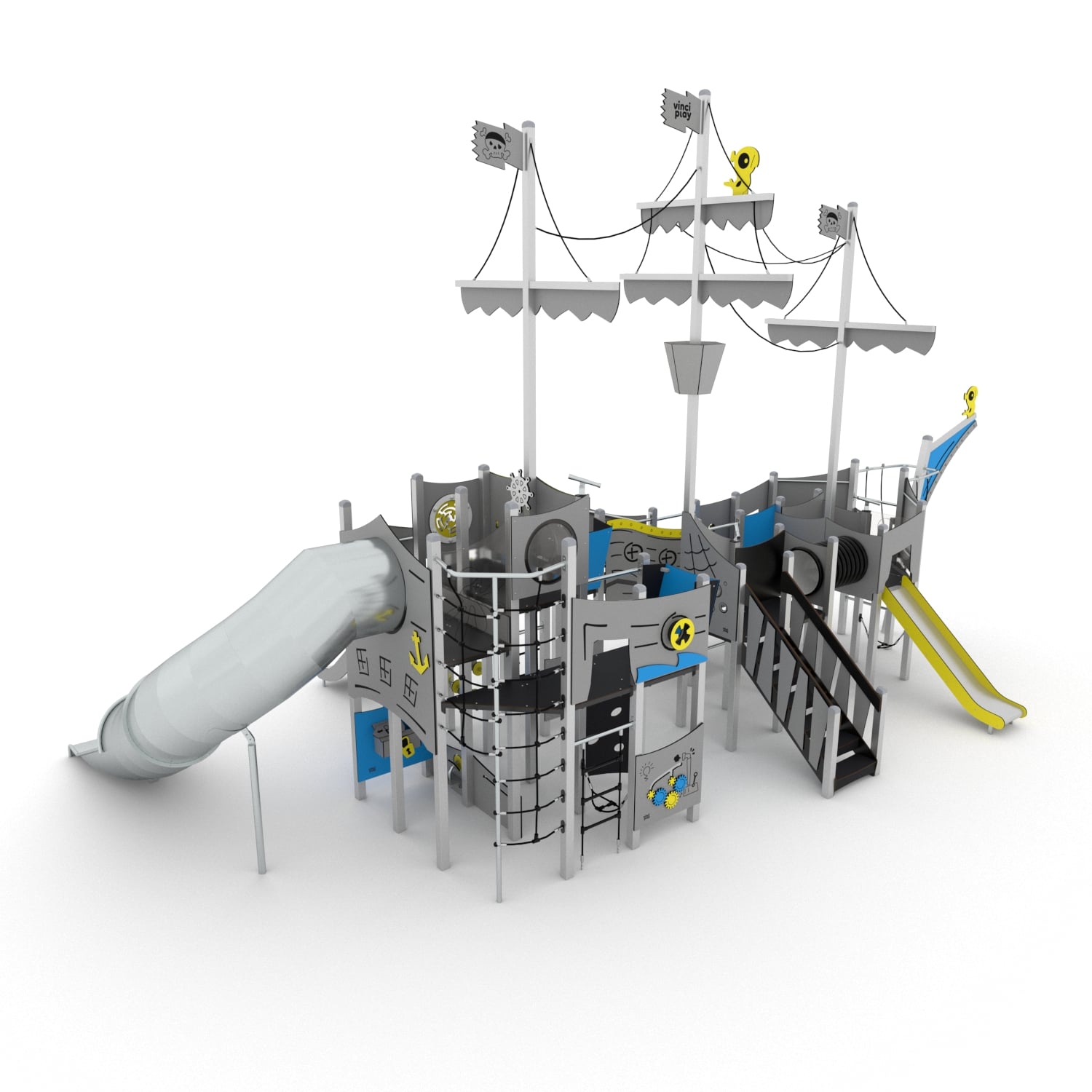 Speelboot metaal XL met RVS buisglijbaan