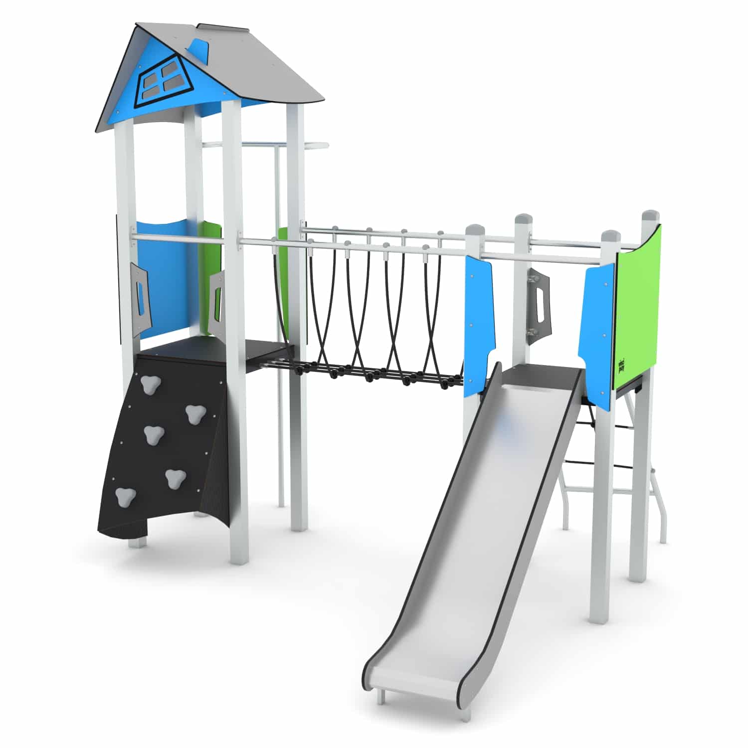 Double tour de jeux avec passerelle suspendue